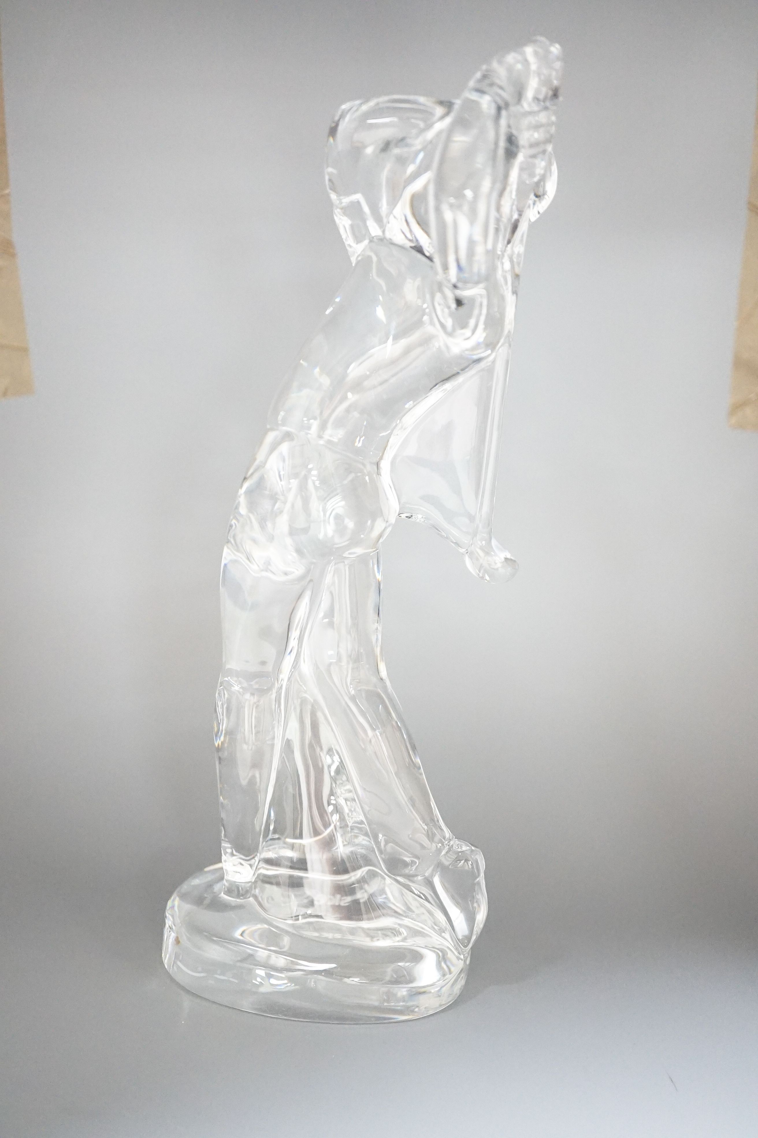 A Baccarat crystal model of a golfer ‘Norske Skog’ to base 24cm